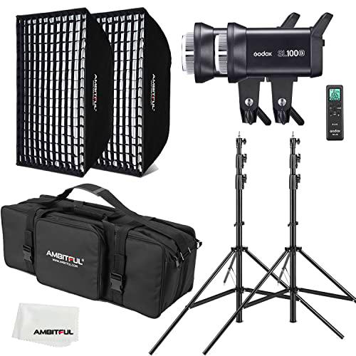 GODOX SL100Bi 2X 100W Dual Color Temperature LED Video Light + AMBITFUL 60 x 90 cm Softbox