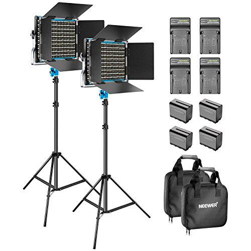 Neewer Kit de 2-Pack 660 LED Video Luz Regulable Bi-color con Parasol y 1,83-centímetro Soporte de Luz,4-Pack 6600mAh Battería Li-ion Recargable y Cargador para Fotografía Estudio YouTube Video(Azul)