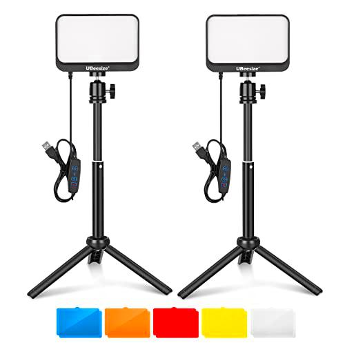UBeesize Foco Fotografia, 2piezas Kit de Luz LED de Video Iluminación Continua Regulable de 6000K con Trípode y Filtros de Color Focos para Grabación de Video, Disparo