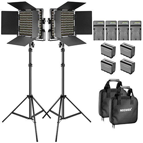 Neewer Soporte y Luz de Video LED Bicolor Kit con Batería y Cargador LED 660 Regulable con Soporte en U y Barndoor (3200-5600K