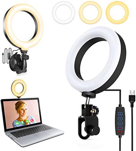 Ring Light, 4,7" LED luz anillo con clip, anillo luminoso ajustable con 3 modos de iluminación y 10 niveles de luminosidad para maquillaje juvenil