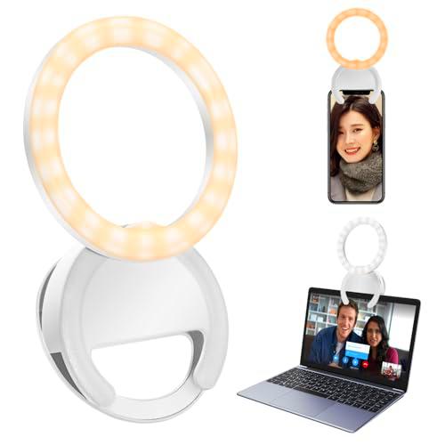 PNGOS Selfie Light LED Ring Light Teléfono Móvil 3 Modos De Color Y 5 Niveles De Brillo Luz De Teléfono Móvil Para Teléfonos Móviles,Portátiles,Maquillaje,Streaming en Directo/YouTube/Tik Tok (Blanco)
