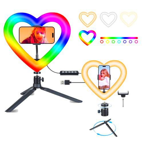 Aro De Luz con Tripode | 10'' Ring Light con 47 Modos RGB | 3 Efectos de Iluminación | Se Pueden Usar para Disparos Maquillaje