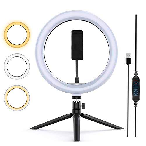 Zoeley Anillo de luz LED, Selfie Ring Light y Trípode 3 Colores Modo 12 Brillos Regulables
