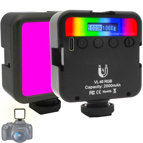 HAFOKO VL49 Mini RGB LED Luz Video Cámara Light con 3 Zapatas Frías 1/4" Magnética Teléfono Vlog Luz Inteligente con Pantalla LCD 2000mah 2500K-9000K Compatible con Cámara Tiktok Youtube Vlogger