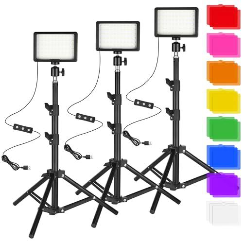 Ci-Fotto Luz LED de Foto y Vídeo 3-Pack, Dimmable 5600K USB Luz Continua de Fotografía con Trípodes y Filtros de Color para Estudios de Fotografía