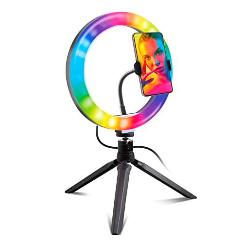 SBS Selfie Ring Light Multicolor Universal para Móviles Anillo LED RGB con trípode para Fotos y Videos
