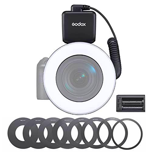 GODOX RING72 Macro LED Video Light Professional Photography Fill Light 72PCS LED Bead Temperatura de color 5600K 10 niveles de brillo ajustable con anillo adaptador 49mm-77mm