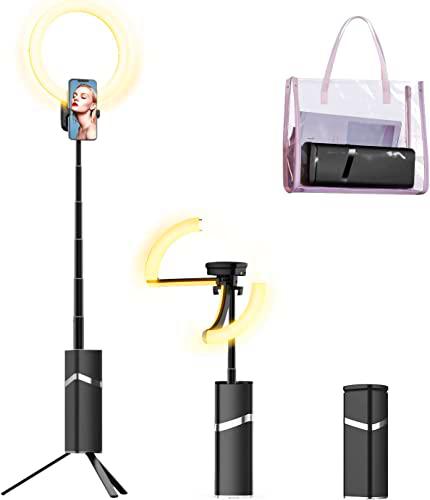 yAyusi Anillo de Luz Portátil con Soporte, 4000mAh Batería Inalámbrica de 10" Anillo de Luz de Viaje Plegable