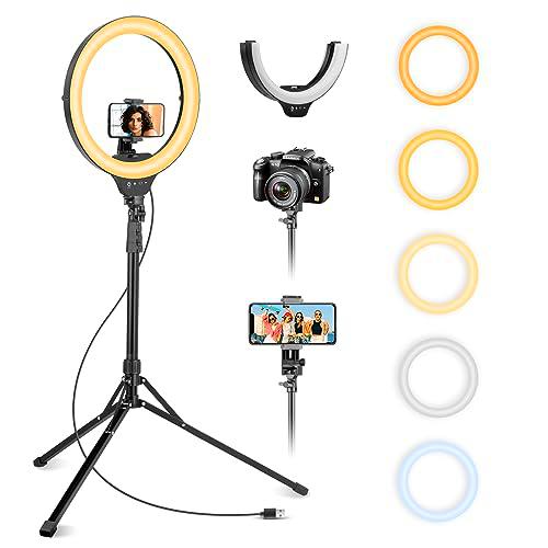 Aureday - Lámpara anular con trípode, 14" Selfie con trípode de 62" para Stream/Maquillaje/Youtube Video/Fotografía