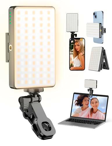 Selfie Light, Luz de Teléfono Recargable 120 LED con Clip Frontal y Trasero &amp; Doble Orificio Tornillo de 1/4"" Recargable Luz Selfie para Movil para iPhone