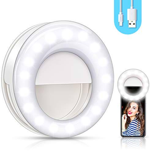 [2020 Nuevo] Anillo de luz Selfie，Recargable Anillo de luz Selfie，3 Colores y 3 Brillos Regulables，48 LED Recargable Selfie Light Clip