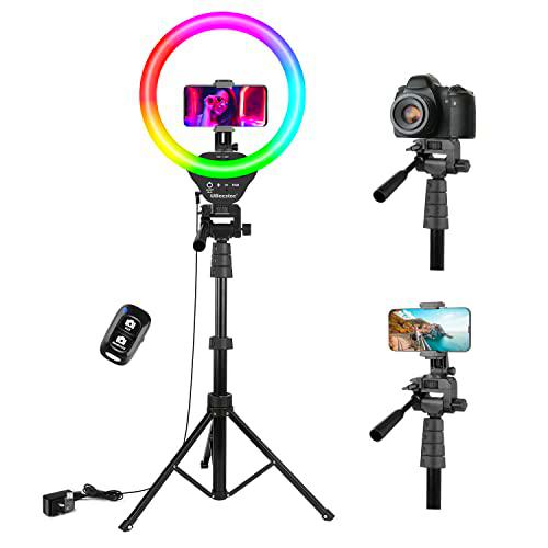 UBeesize Ring Light 12 Pulgadas RGB Ring Light Trípode 170 cm con obturador remoto 3 Colores y 35 RGB Modelo Dimmable Selfie Ring Light para Selfie