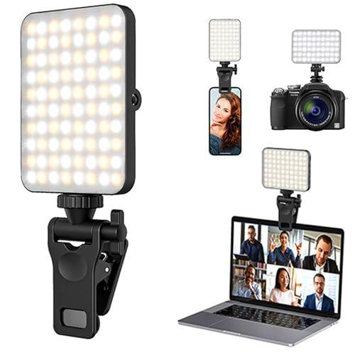 Luz para Movil con 80 Cuentas LED: Foco Movil 3000-6500K 3 Modos de Luz Portatil 2000mAh Luz Video con Abrazadera para Teléfono Móvil Cámara Portátil Streaming Maquillaje Videoconferencia