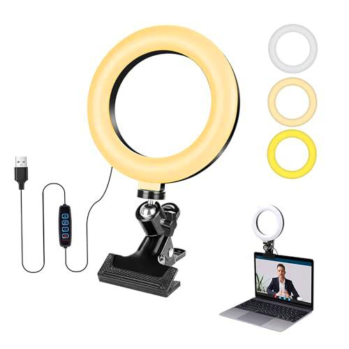 Anillo de Luz 6", Luz de Video 360 º Giratorio de Mesa Luz con Clip