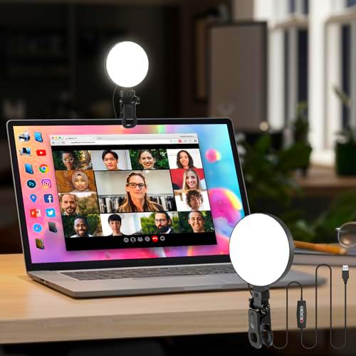Mojimdo Luz para Videoconferencia [3 Colores 10 Niveles de Brillo] RA&gt;95 Luz LED para Toda la Pantalla del Portátil con Clip para Webcam