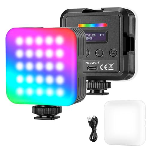 NEEWER Pack de 2 Lámparas de vídeo magnéticas RGB 360º Color Completo RGB61 LED para cámara con 3 Soporte Garra fría/CRI 97+/20 Modo escena/2500K-8500K/2000mAh Recargable portátil Iluminación Selfie
