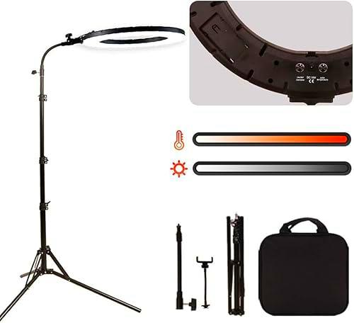 GSKAIWEN 18" 60WLED Luz Anillo Iluminación Belleza Tatuaje Ceja Lámpara Regulable Maquillaje Luz Fotografía Estudio Disparo Exterior con Ranura para Batería