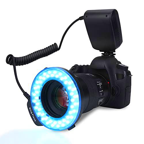 Flash de Luz de Anillo Macro para Cámara DLSR, Luz de Flash de Anillo de Cuentas de 48 LED Luz de Relleno de Flash de Anillo de Cámara Portátil con Filtros de Color