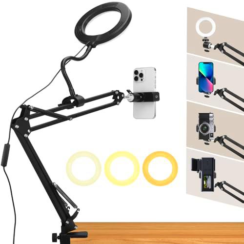 Trípode para teléfono celular con anillo de luz, anillo de luz LED con soporte para teléfono celular