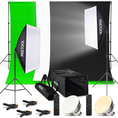 PIXETOOL Set de Estudio Fotografía - Green Screen (1,8 x 2,8 m) con Soporte (0,9 x 2 m)