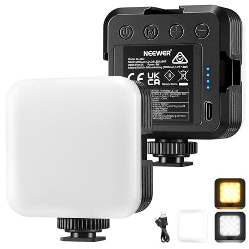 NEEWER Luz Video LED, Bi Color Portátil 3200K~5600K Cámara Regulable Luz Suave con 3 Zapatos Fríos