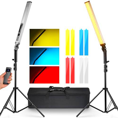 NEEWER Palo Luminoso Vídeo LED Mejorado, Kit 2,4G Control Remoto 2 iluminación fotográfica portátil 3200K~5600K CRI97+ con Soporte