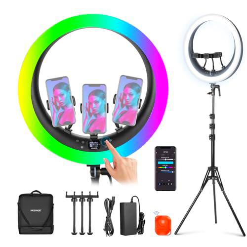 NEEWER 19" Anillo de Luz LED RGB con Soporte, 3 Soportes para Teléfono