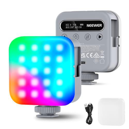 NEEWER Básico Luz Vídeo RGB Magnética, Mini Luz Cámara LED RGB Completa 360º CRI96+ 2500-9000K 18 Escenas 3 Zapatos Fríos y 1/4"