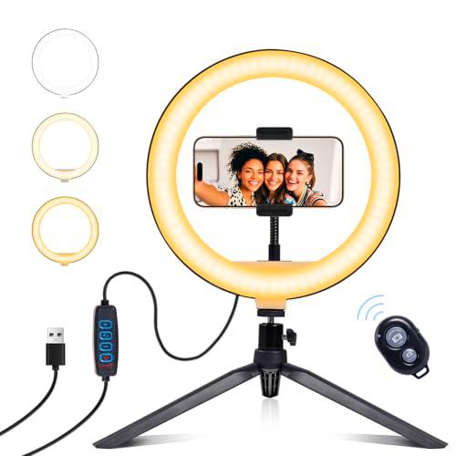 Nalezuns Anillo de luz para selfie de 10 pulgadas y soporte para teléfono móvil