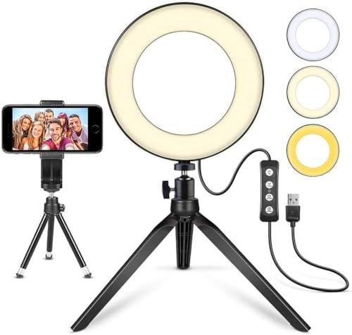 VGOSITE forAnillo de luz LED de 6 Pulgadas con Soporte de trípode para vídeo Youtube y Maquillaje