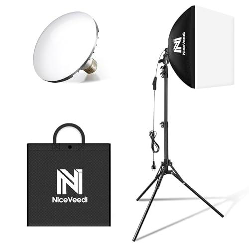 LED Softbox, Foco Fotografía 40 x 40 cm lámpara de fotografía con trípode de 160 cm y Bombilla LED 50 W/5400 K