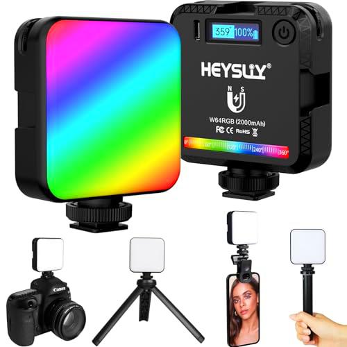 Heysliy Luz de Video RGB,Luz de Fotografia de Color Completo,Luz para DSRL Cámara Selfie con Mini trípode,Luz Portátil Recargable 2000mAh,Panel Luminoso LED 2500-9000K Regulable