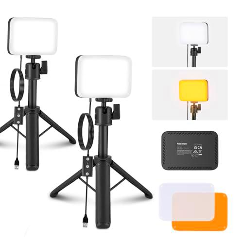 NEEWER Basics 2Pack Panel Video LED Escritorio, Kit Videoconferencias Foco Luz con Trípode y Filtros para Móvil Cámara Web Portátil Zoom Llamadas Maquillaje Grabación Selfies