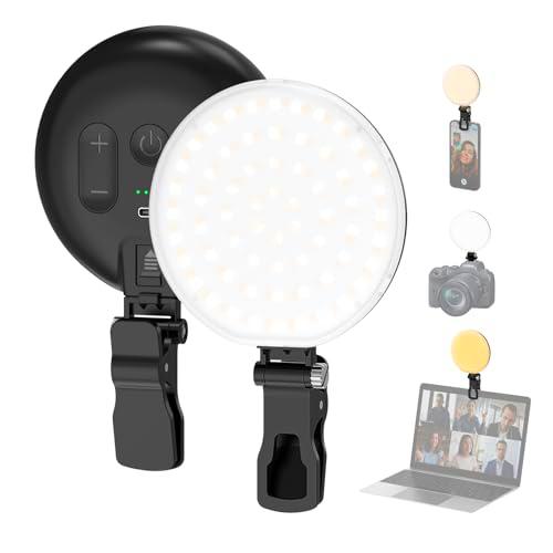Smiling Shark Portátil Luz Vídeo, LED Luces Cámara con Clip &amp; Zapata Fría 2500mAh Recargable Luz Cálida &amp; Luz Fría Regulable CRI 97+ Camera Fill Light para Live Cámara Vídeo Teléfono TikTok Youtube