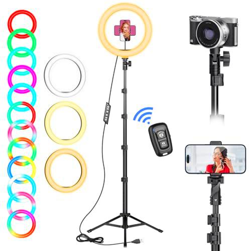 Aro de Luz con Tripode, 10" Ring Light con Modo RGB y Control Remoto