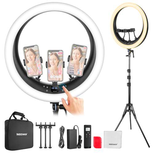 NEEWER RP19H 19" Aro Luz LED con Trípode, 3 Soportes Teléfono y Paño Limpieza