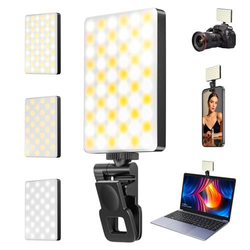 GlasFlength luz para movil, 60 LED Luz Selfie Foco portatil 3 Modos de lu z 3000mAh Recargable Foco led movil con Clip Orificio Tornillo de 1/4" para Teléfono Móvil Computadora Portátil Cámara