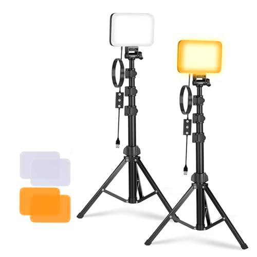 NEEWER Básico Panel Luz Vídeo LED Kit, 2 Pack Bicolor Estudio Foco Portátil con Soporte para Trípode y Filtros