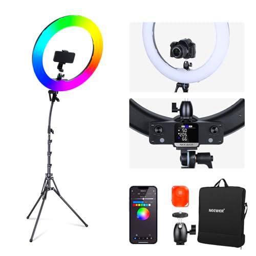 NEEWER Anillo de luz LED RGB de 18 Pulgadas con Soporte y Soporte para teléfono
