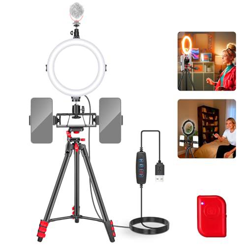 NEEWER Basics - Anillo de luz para Selfie de 8 Pulgadas con Soporte de trípode/2 Soportes para teléfono compatibles con iPhone/3 Zapatos fríos/Control Remoto