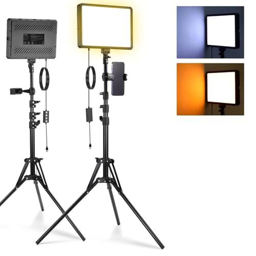 NEEWER BÁSICO Paquete de 2 Panel Luz LED Video con 59''/150cm Trípodes &amp; Soportes Teléfono