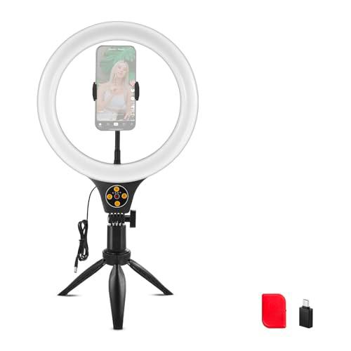 NEEWER Entry Level Version 10.5" Aro Luz Foco Mesa w Trípode/Soporte Móvil Compatible con iPhone,Timer/Remoto10W CRI85+ LED Iluminación para Selfie Maquillaje Streaming Grabación Videoconferencia,N25