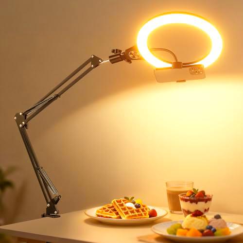 NEEWER Entry Level Version 10,5" Overhead Aro Foco Luz Escritorio w Clamp Stand/Remoto/Soporte Celular Compatible con iPhone,10W CRI85+ LED para Streaming Grabación Selfie Laptop Videoconferencia,N31