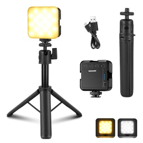 NEEWER Vdeo Luz LED Cámara con Trípode Escritorio, Pequeño Panel Luz Regulable Bicolor 3200K-5600K