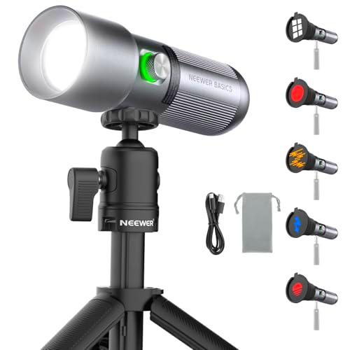 NEEWER Basics RGB Linterna Fotografía con Desk Tripod Stand/4 Color/20 Filtro Gobo/7500mAh,10W CRI95+ Foco LED Portátil Spotlight Luz Ambiental Atardecer para Iluminación Estudio Grabación Video,FL10