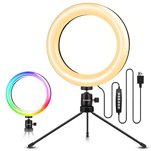 ELEGIANT Aro de Luz Trípode, Anillo de Luz LED para Móvil con 10 Colores RGB + 10 Niveles de Brillo para Fotografía