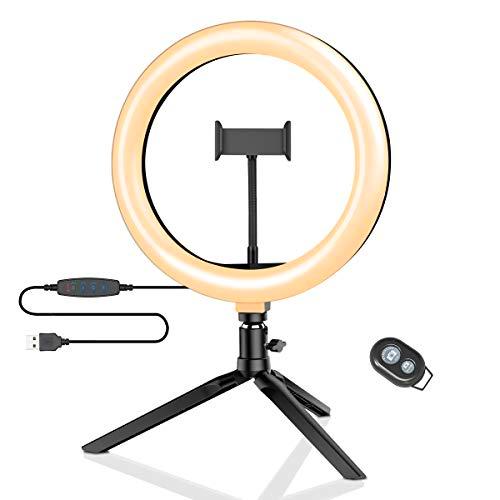 Luz de Anillo LED con Trípode, BlitzWolf 10.2" Anillo de Luz con Soporte de Móvil y Control Remoto Bluetooth
