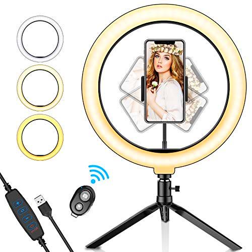 SYOSIN Luz de Anillo LED, 10.2" con Trípode Stand Control Remoto Bluetooth Soporte para Teléfono