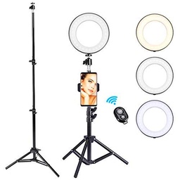 ICETEK Aro de luz con trípode para teléfono móvi, Brillo Regulable y 3 Modos de Color